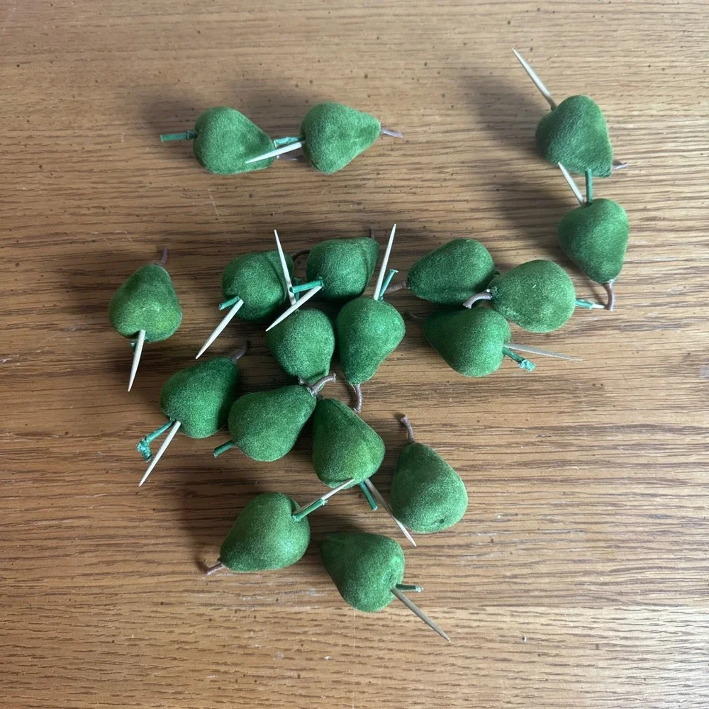15 Green‎ Faux Flocked Pear Picks Floral Arrangement Accents Crafting Decor